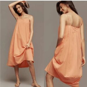Anthropolgie Self Contrast barrel midi dress PEACH